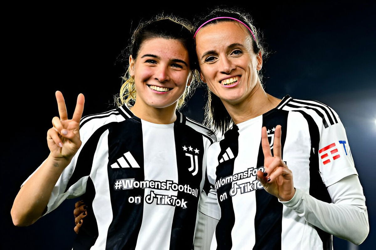 Sofia Cantore (L) and Barbara Bonansea of Juventus celebrate after the Women Serie A match between Fiorentina and Juventus at Viola Park on December 15, 2024 in Florence, Italy